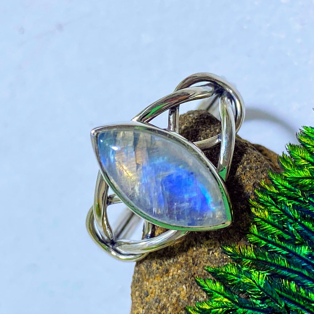 Pretty Rainbow Moonstone Sterling Silver Ring (Size 8) - Earth Family Crystals