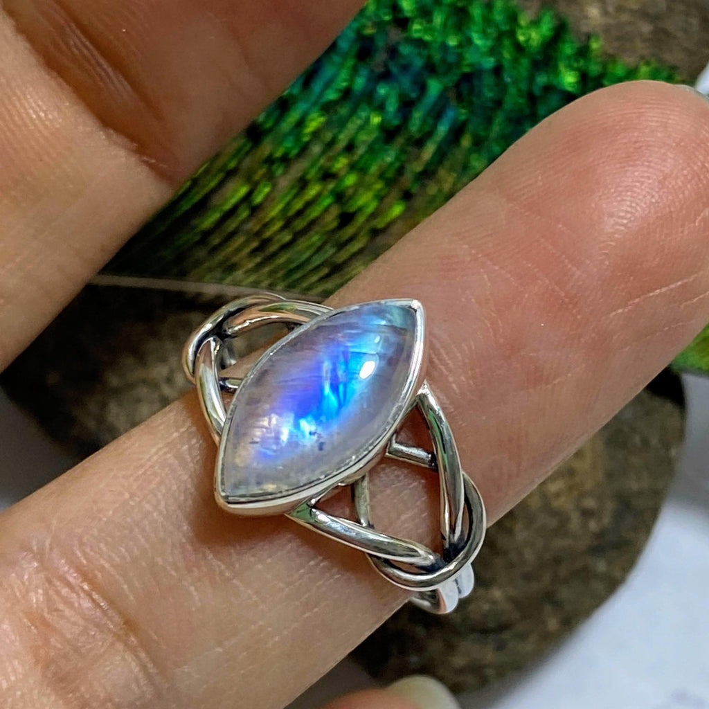 Pretty Rainbow Moonstone Sterling Silver Ring (Size 8) - Earth Family Crystals