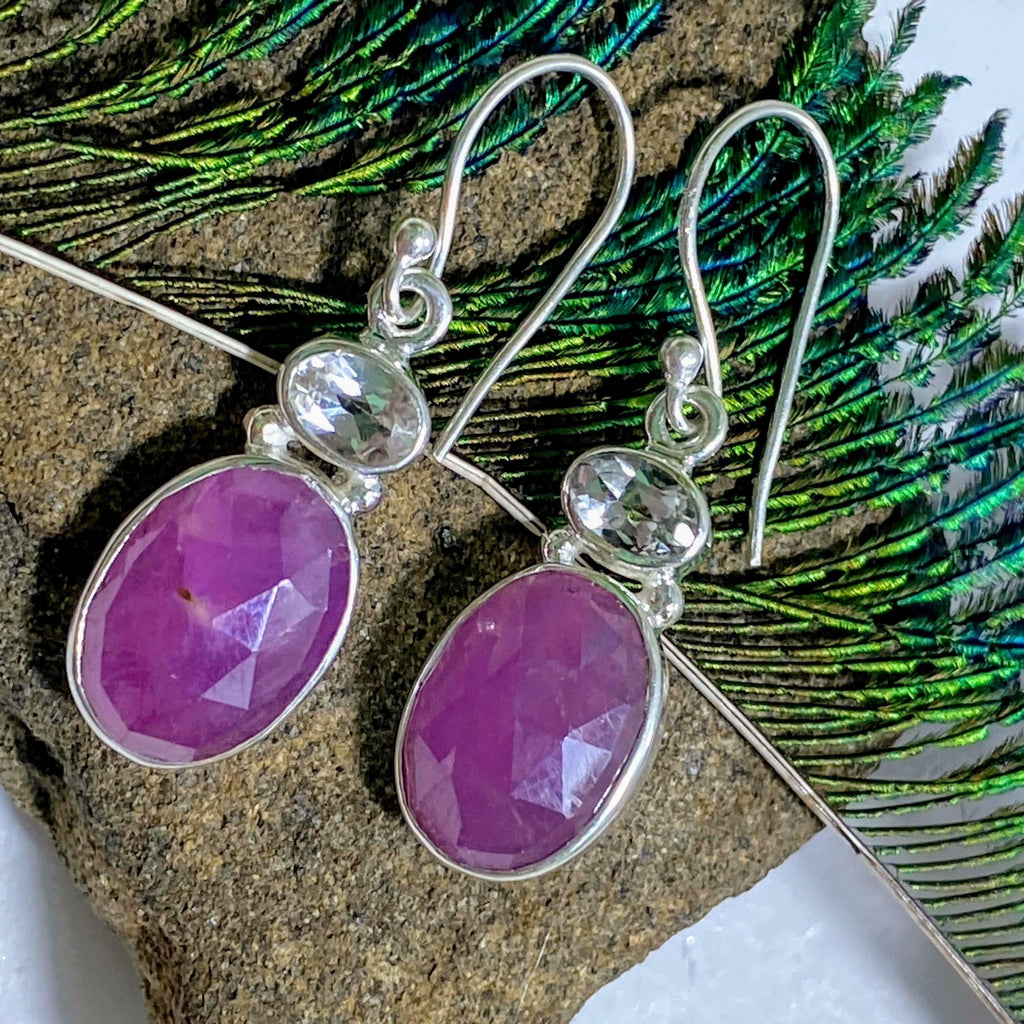 Faceted Ruby & Clear Topaz Earrings in Sterling Silver - Earth Family Crystals