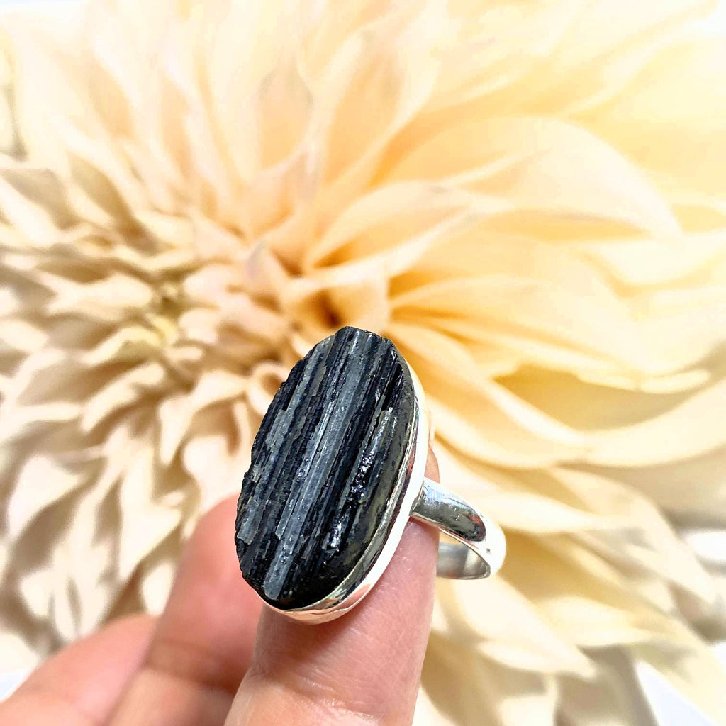 Raw Black Tourmaline Ring in Sterling Silver (Size 9.5) - Earth Family Crystals