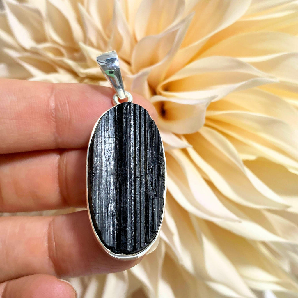 Raw Black Tourmaline Pendant in Sterling Silver (Includes Silver Chain) #1 - Earth Family Crystals