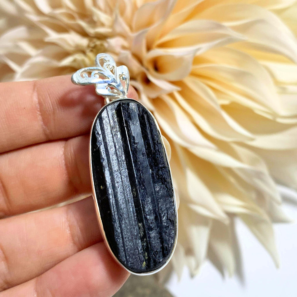 Raw Black Tourmaline Pendant in Sterling Silver (Includes Silver Chain) #2 - Earth Family Crystals