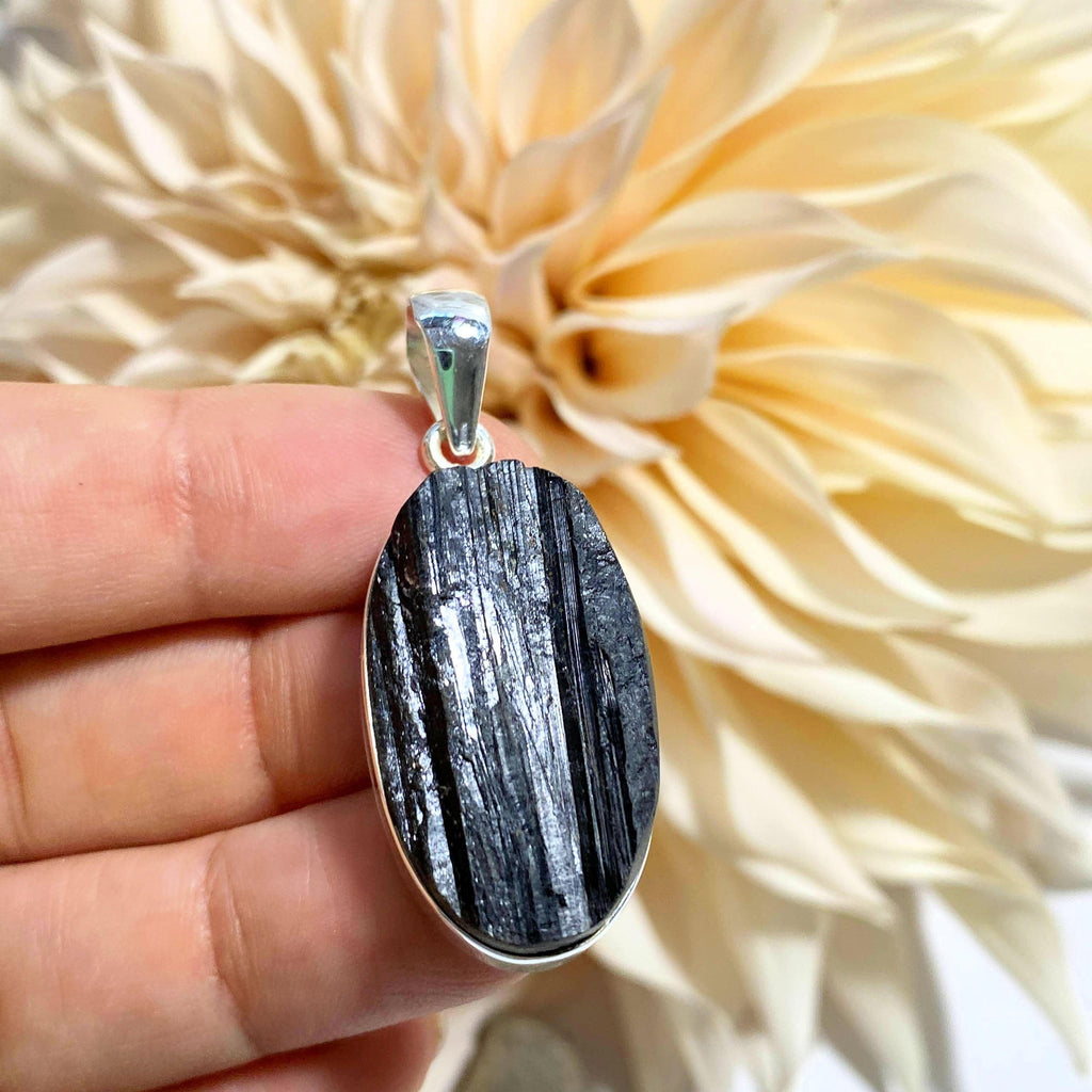 Raw Black Tourmaline Pendant in Sterling Silver (Includes Silver Chain) #3 - Earth Family Crystals