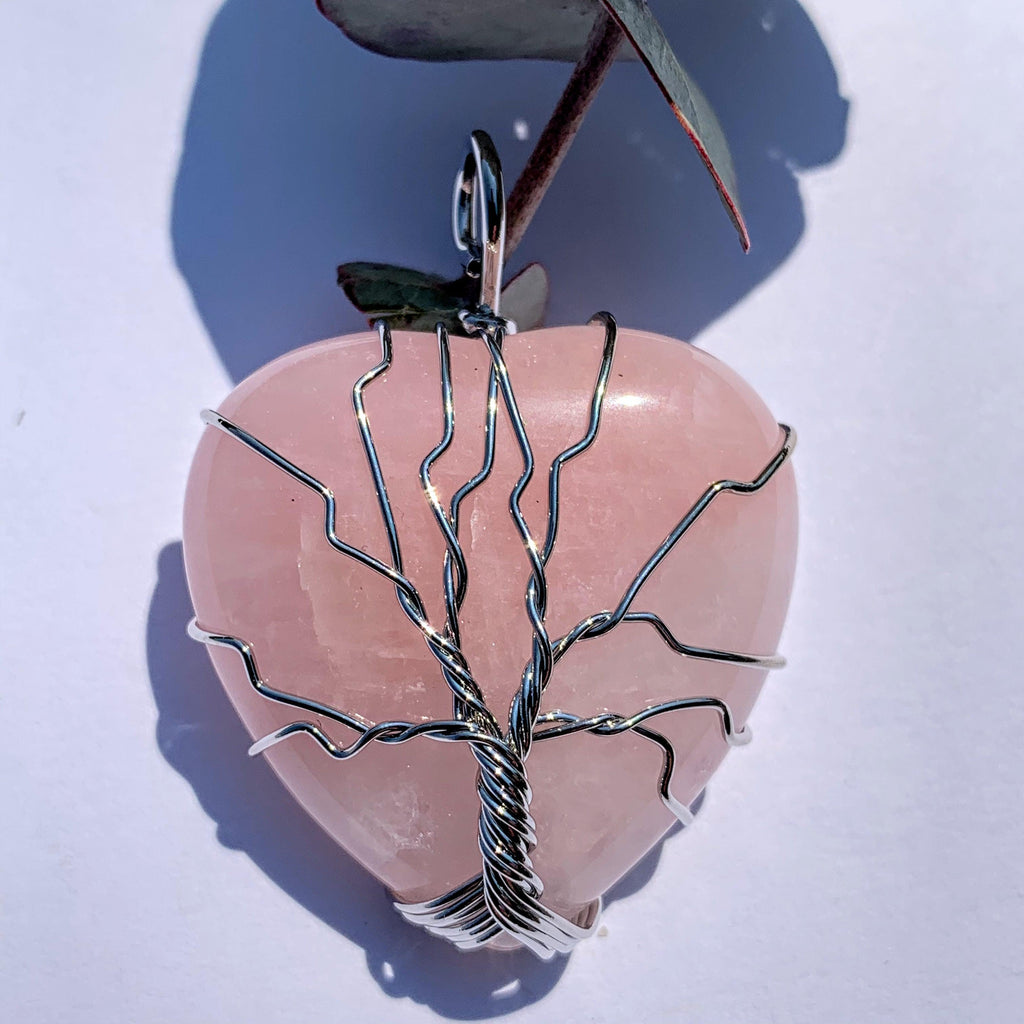 Rose Quartz Tree of Life Wire Wrapped Pendant #1 - Earth Family Crystals