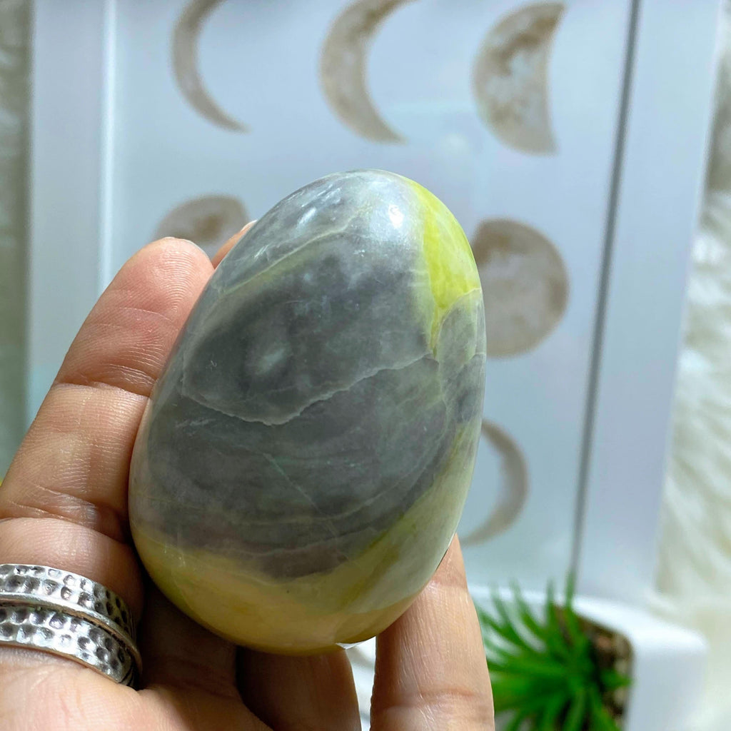 Reserved for Sandy S Green Serpentine Egg Display Carving From India - Earth Family Crystals