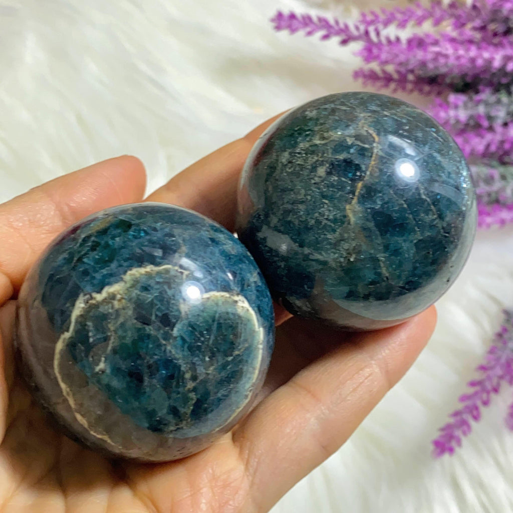 One Green Apatite Medium Sphere Carving (Includes Wood Stand) *REDUCED - Earth Family Crystals