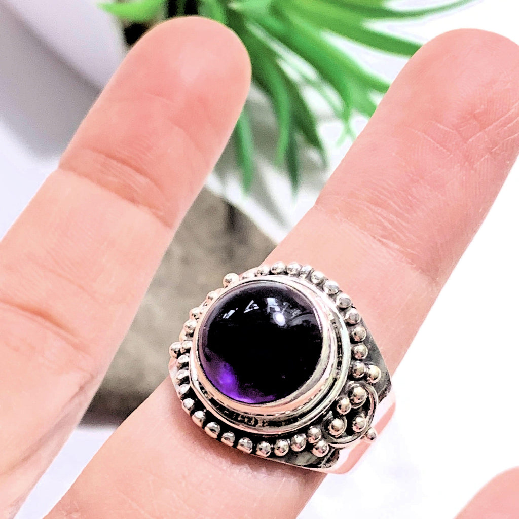 Gorgeous Deep Purple Amethyst Chunky Sterling Silver Ring (Size 9) - Earth Family Crystals