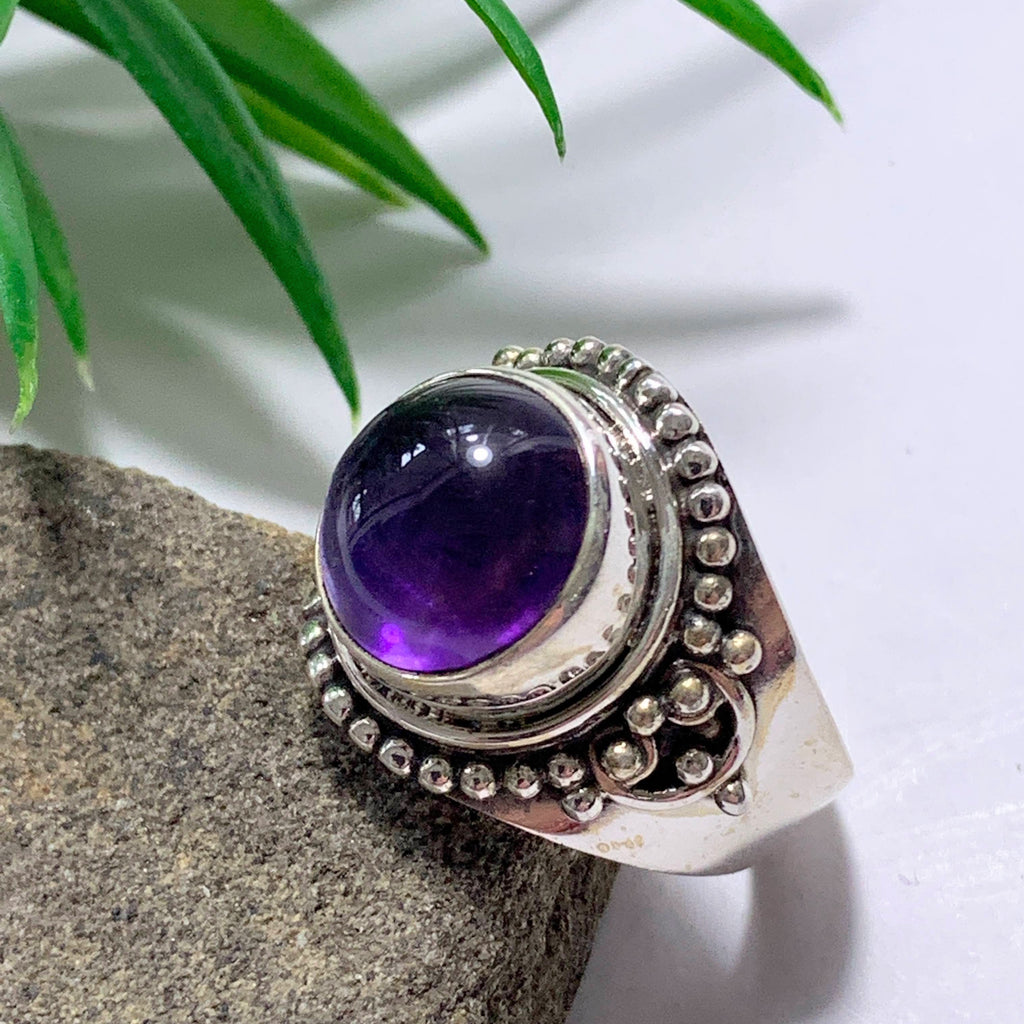 Gorgeous Deep Purple Amethyst Chunky Sterling Silver Ring (Size 9) - Earth Family Crystals