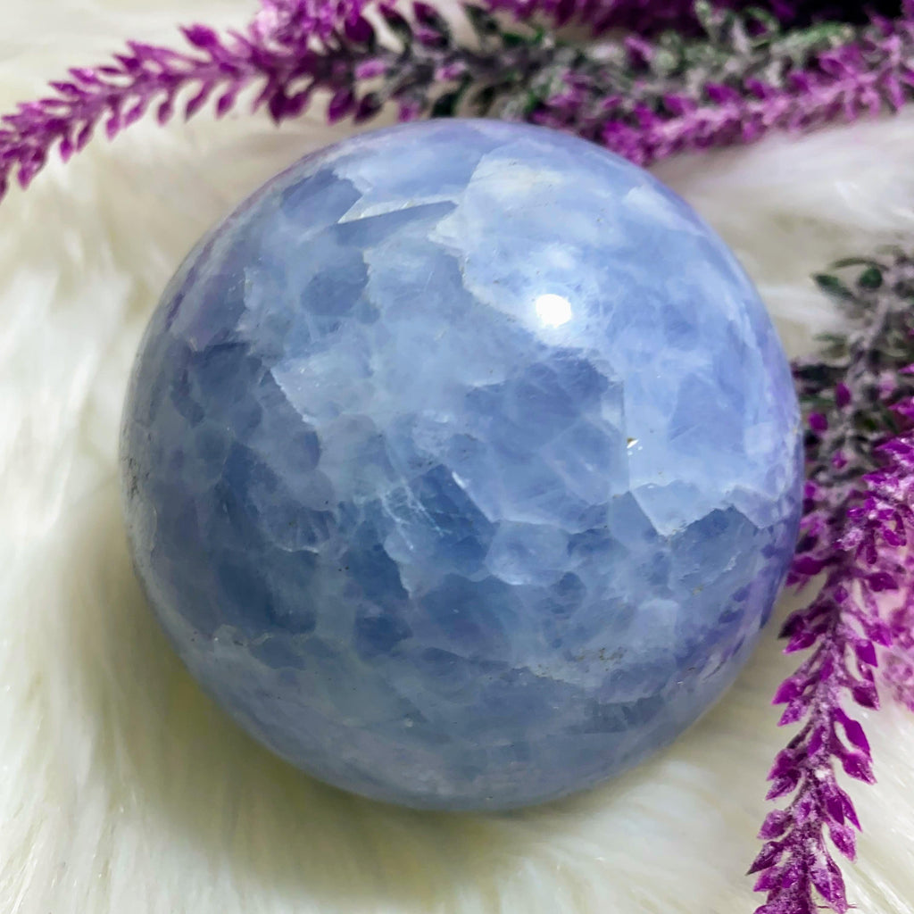 Gorgeous Large Blue Calcite Sphere Carving~ Locality: Madagascar (Includes Wood Stand) #2 - Earth Family Crystals