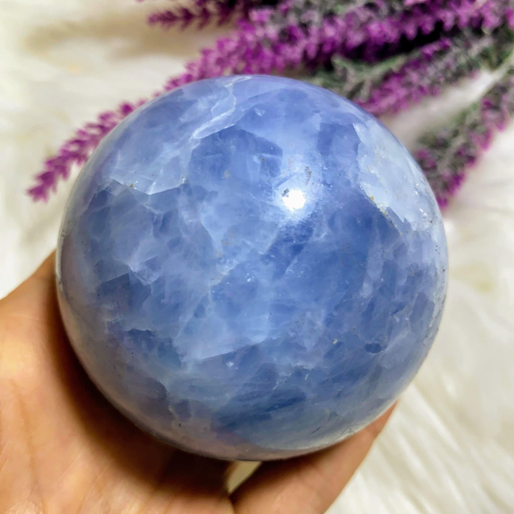 Gorgeous Large Blue Calcite Sphere Carving~ Locality: Madagascar (Includes Wood Stand) #2 - Earth Family Crystals