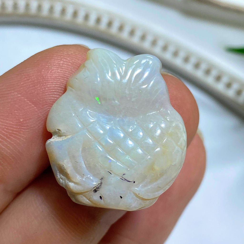 Reserved for Sandy S Rare Australian Opal Owl Partially Polished Carving - Earth Family Crystals