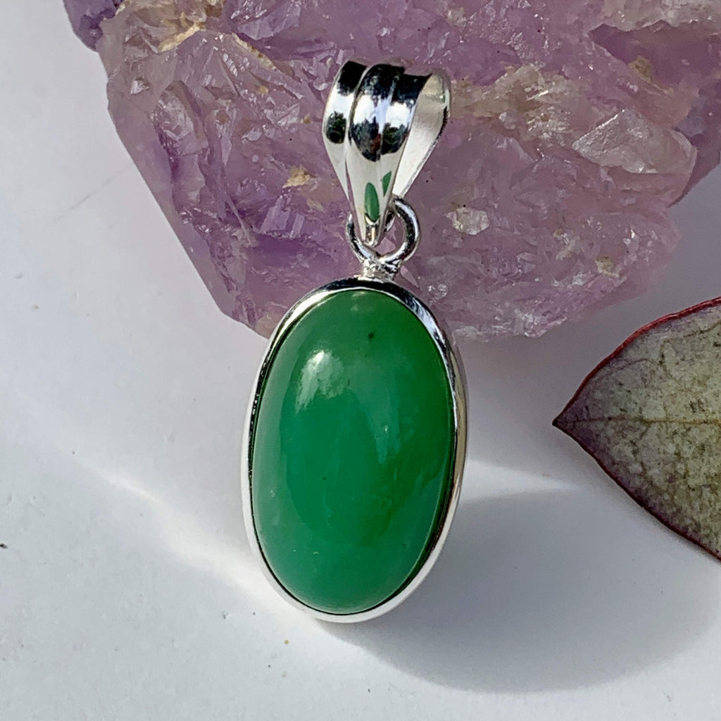Vibrant Chrysoprase Sterling Silver Pendant (Includes Silver Chain) #1 - Earth Family Crystals