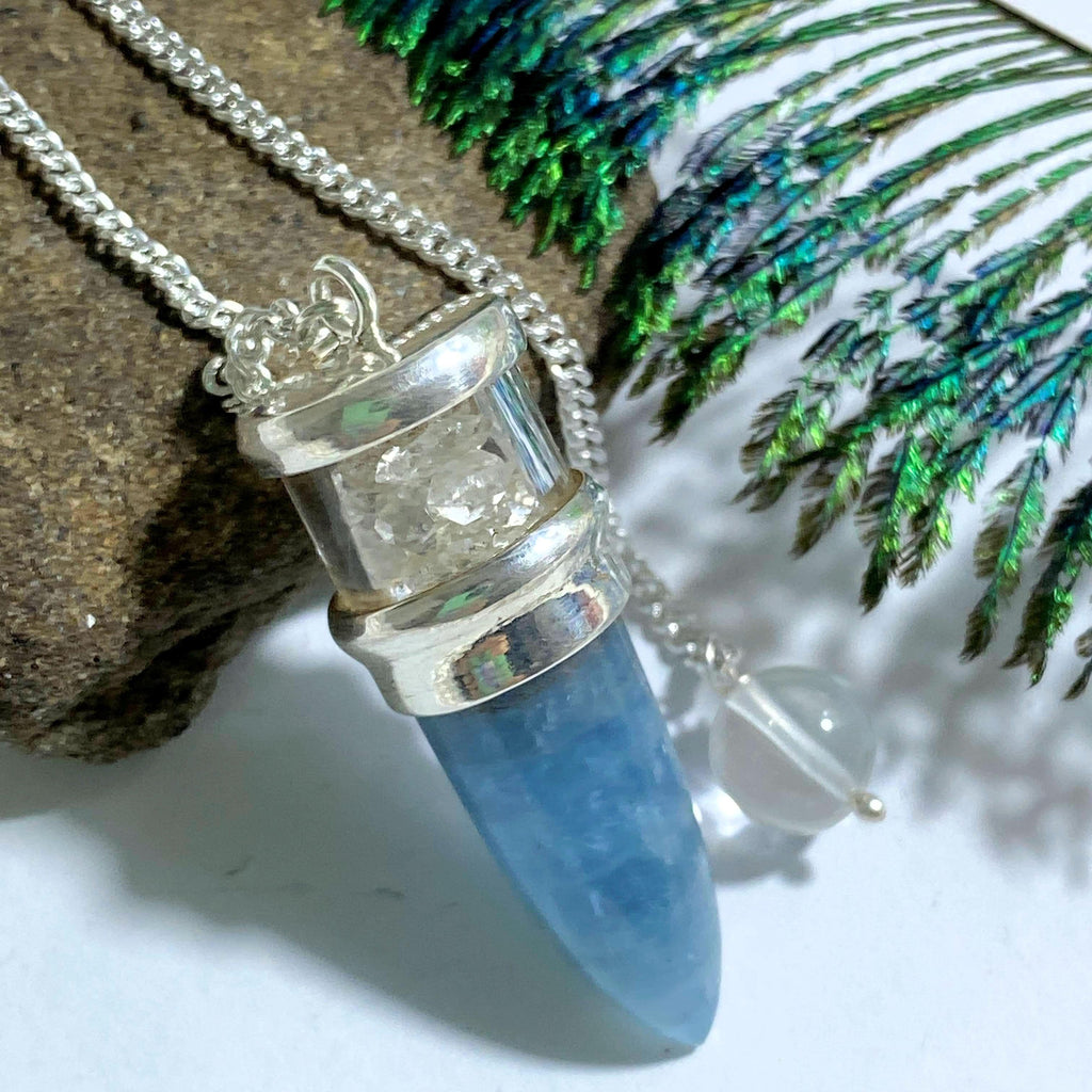 Gorgeous Floating Herkimer Diamonds & Aquamarine Pendulum - Earth Family Crystals