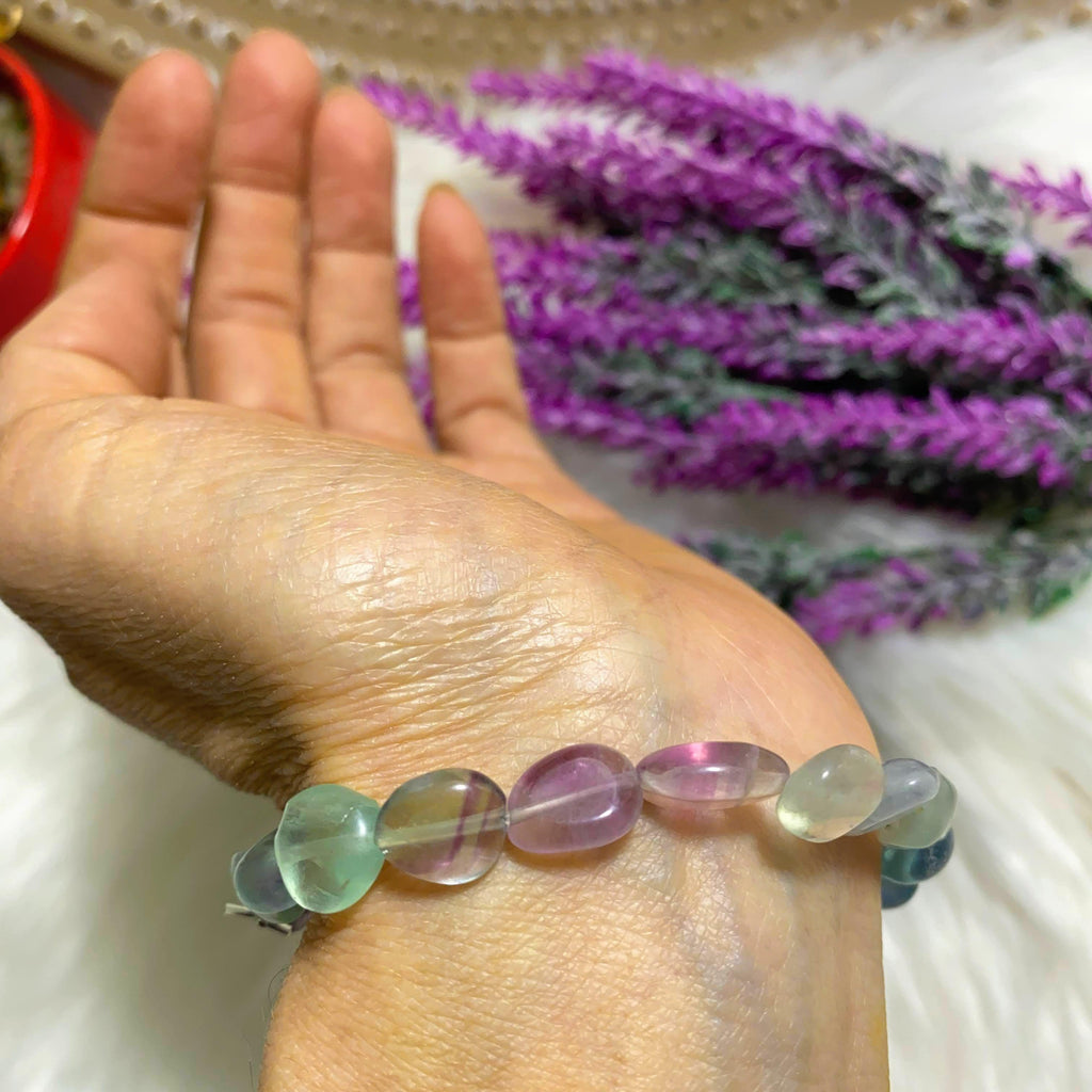 Reserved For Sandy Rainbow Fluorite Bracelet on Stretchy Cord (Handmade By our 10 Year Old Daughter) - Earth Family Crystals