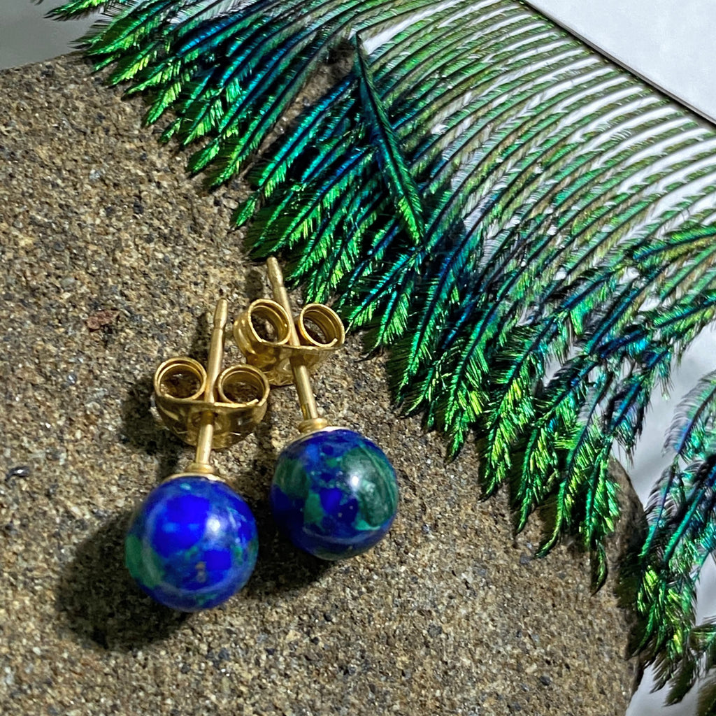 Azurite & Malachite Stud Earrings in Gold - Earth Family Crystals