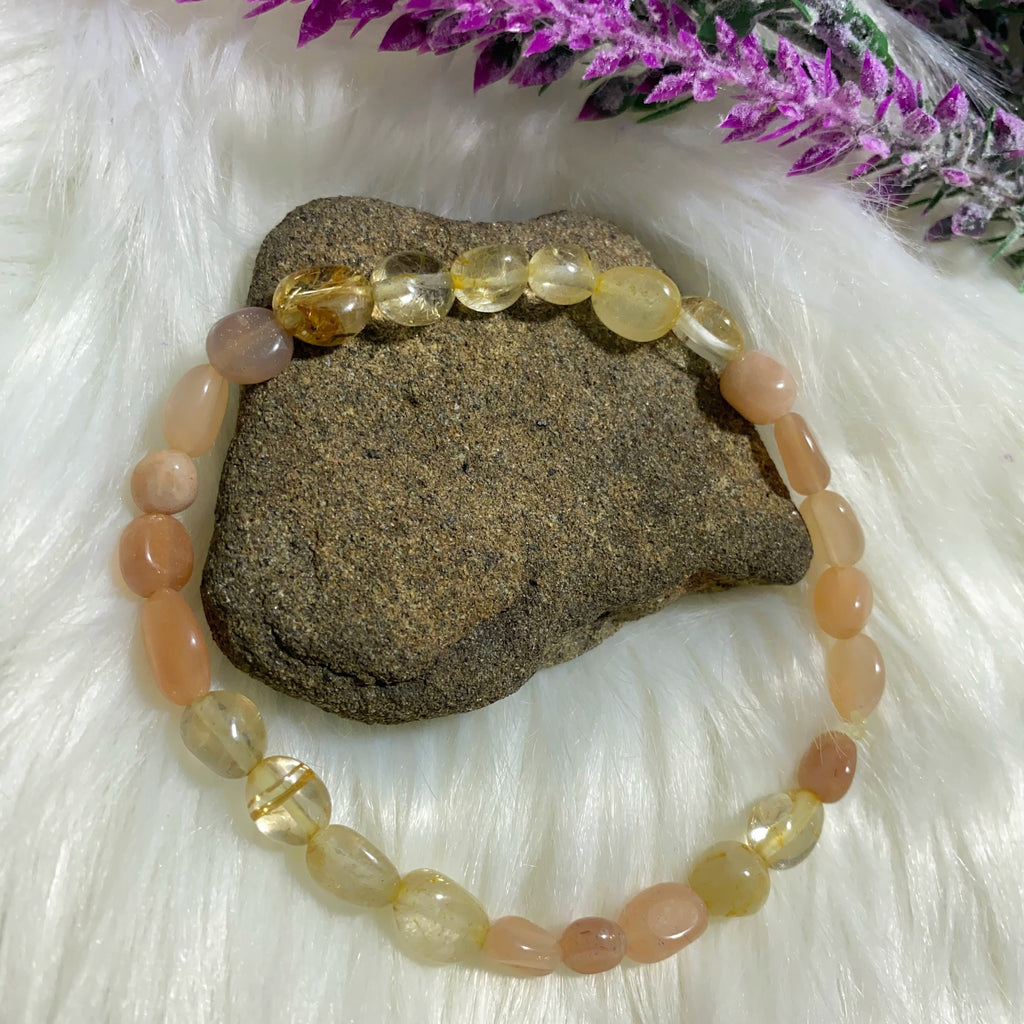 Reserved for Duchess~ Handmade Pink Moonstone & Rutilated Quartz Bracelet on Stretchy Cord - Earth Family Crystals