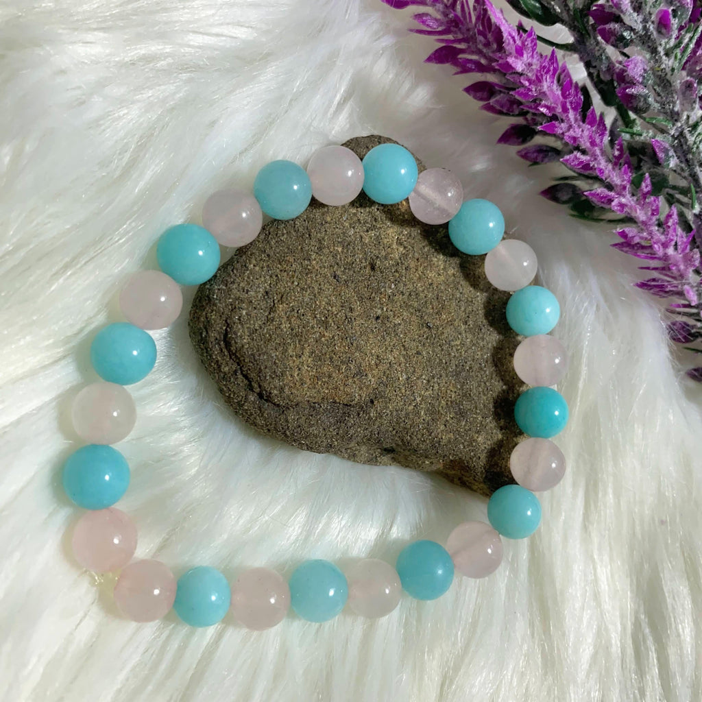 Reserved for Gina Handmade Amazonite & Rose Quartz Bracelet on Stretchy Cord - Earth Family Crystals