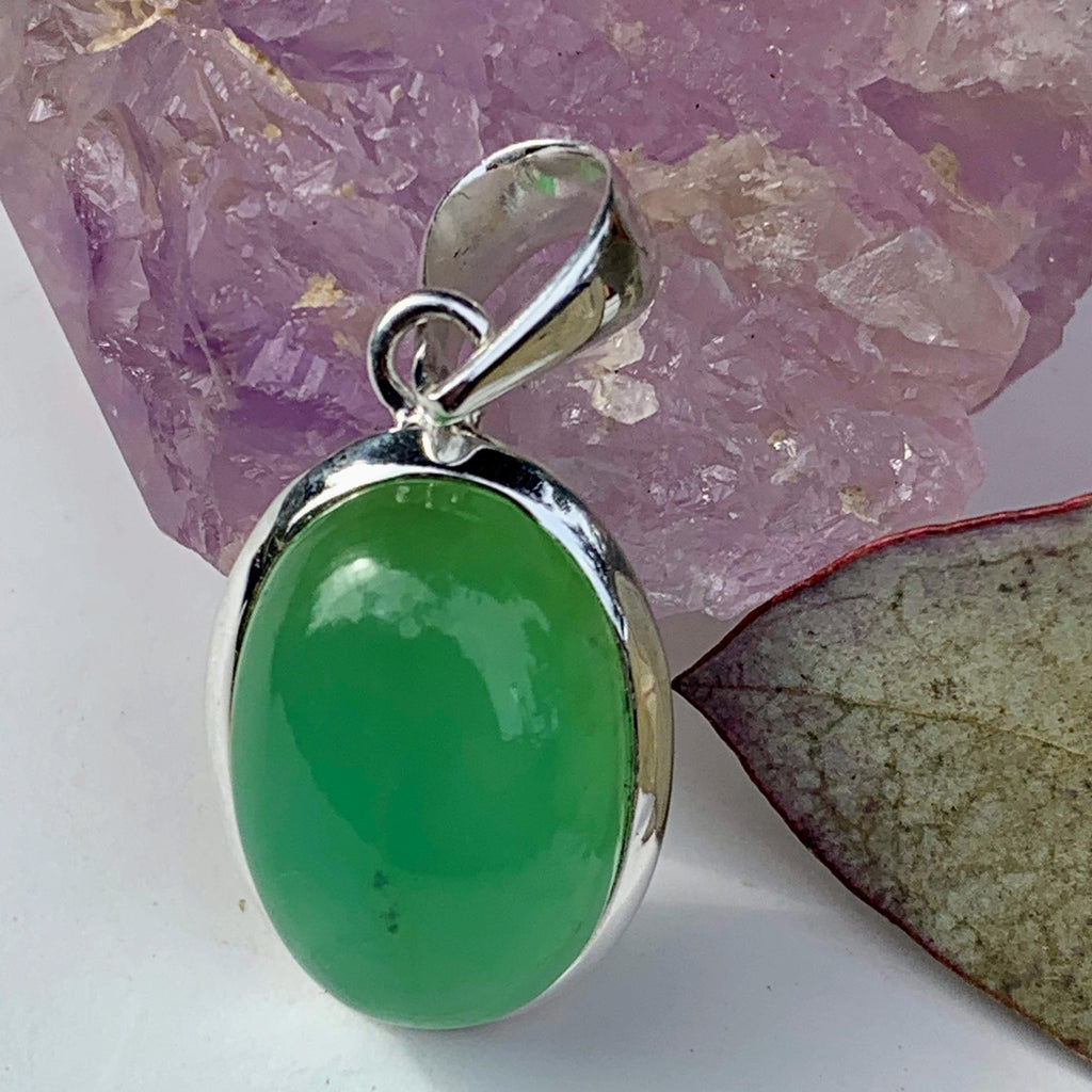 Vibrant Chrysoprase Sterling Silver Pendant (Includes Silver Chain) #3 - Earth Family Crystals