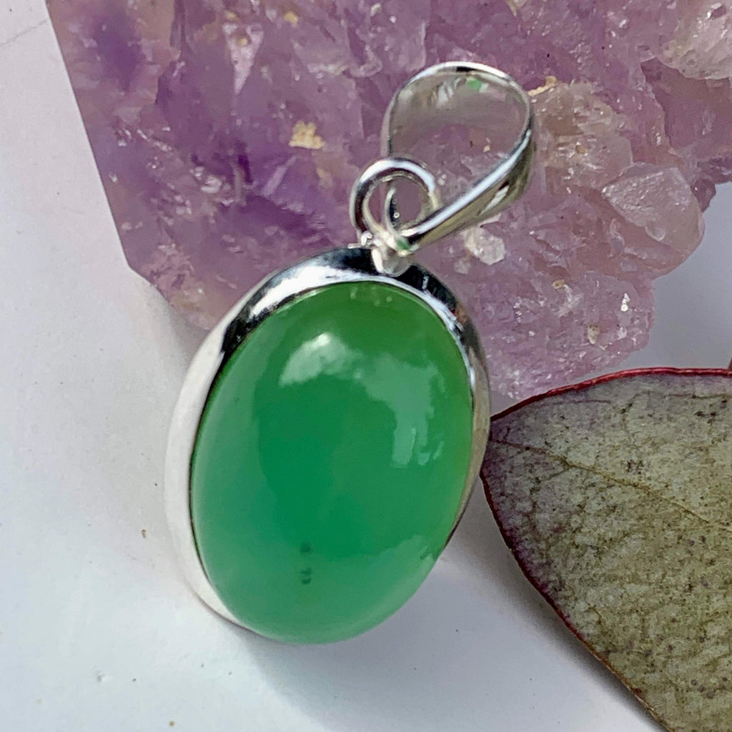 Vibrant Chrysoprase Sterling Silver Pendant (Includes Silver Chain) #3 - Earth Family Crystals
