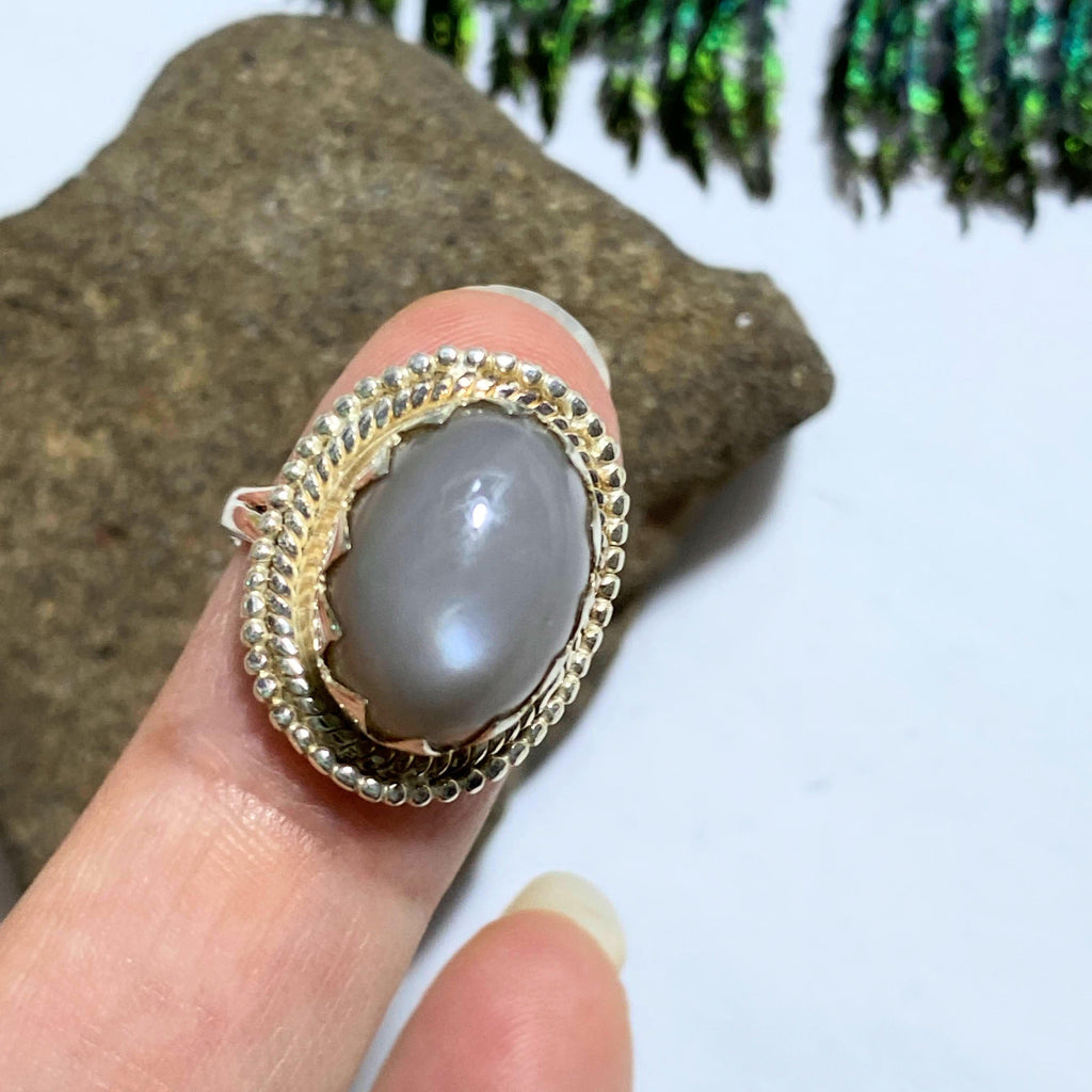 Pearl Grey Moonstone Gemstone Ring in Sterling Silver (Size 5) - Earth Family Crystals