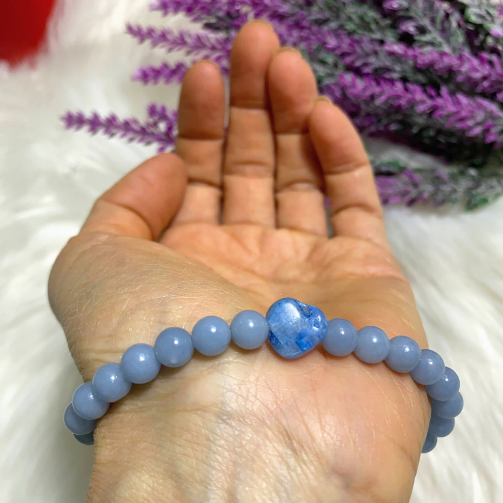 Handmade Angelite & Blue Kyanite Bracelet on Stretchy Cord - Earth Family Crystals