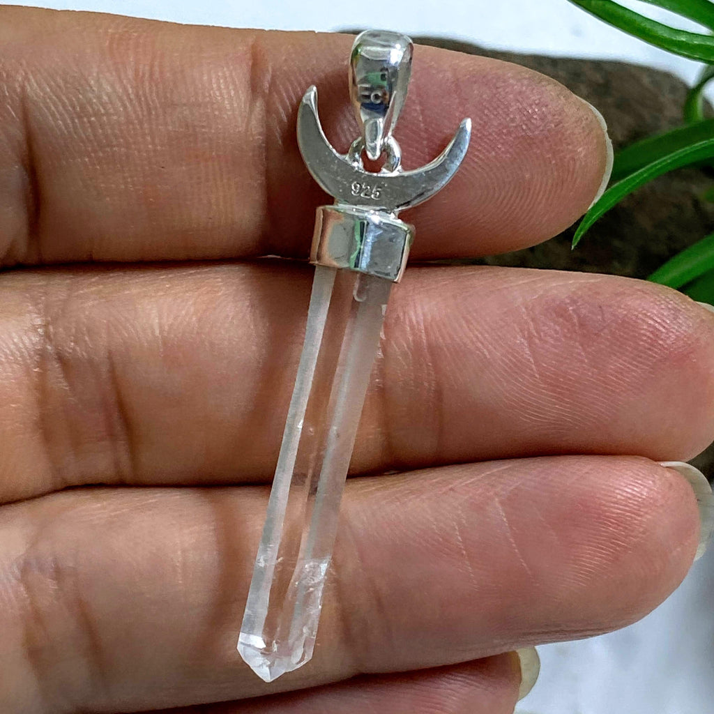 Moon & Natural Quartz Point Pendant in Sterling Silver (Includes Silver Chain) - Earth Family Crystals