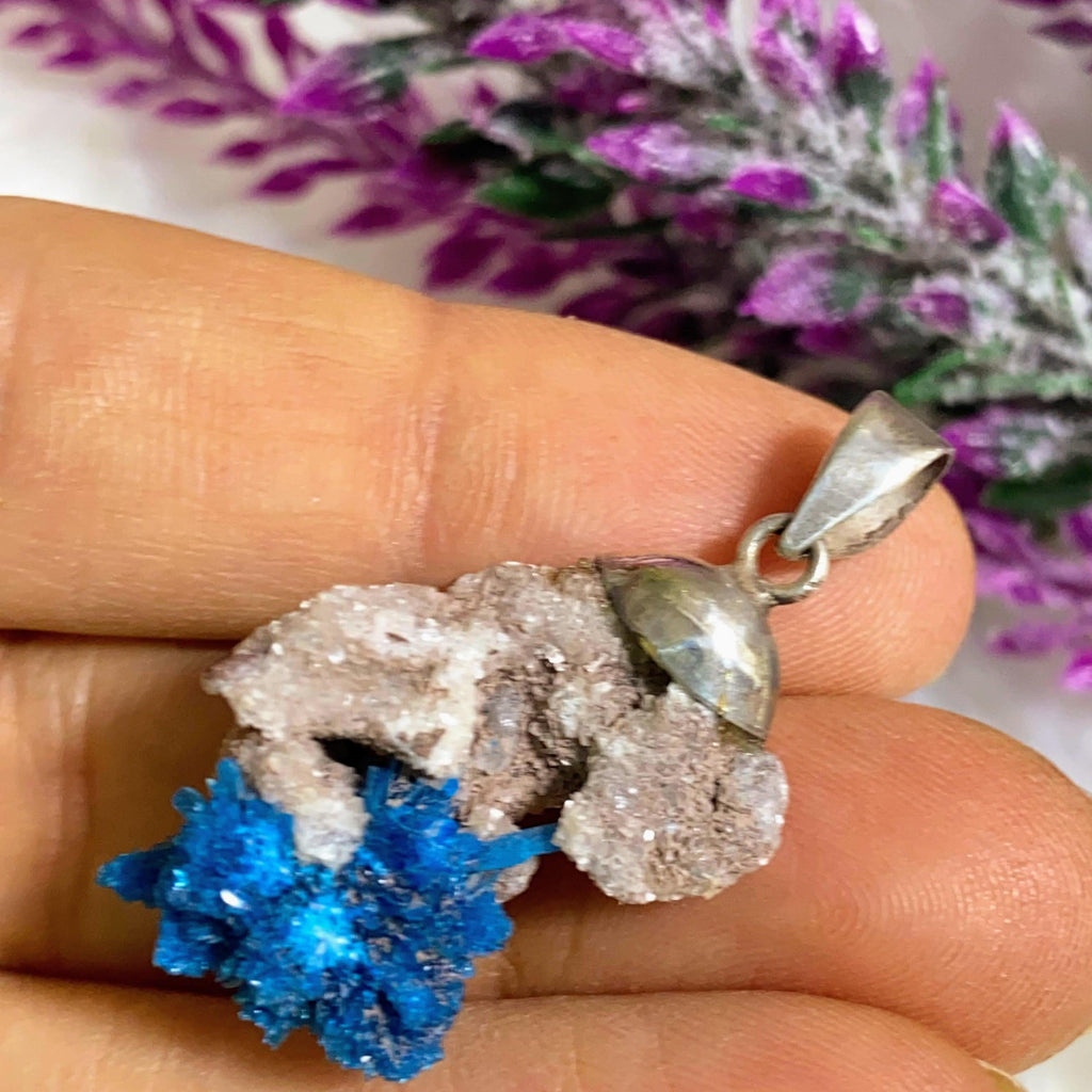 Unique Cavansite On Matrix Natural Pendant  in Sterling Silver (Includes Silver Chain) - Earth Family Crystals