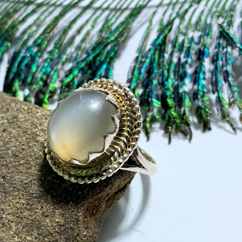 Pearl Moonstone Gemstone Ring in Sterling Silver (Size 7.5) - Earth Family Crystals