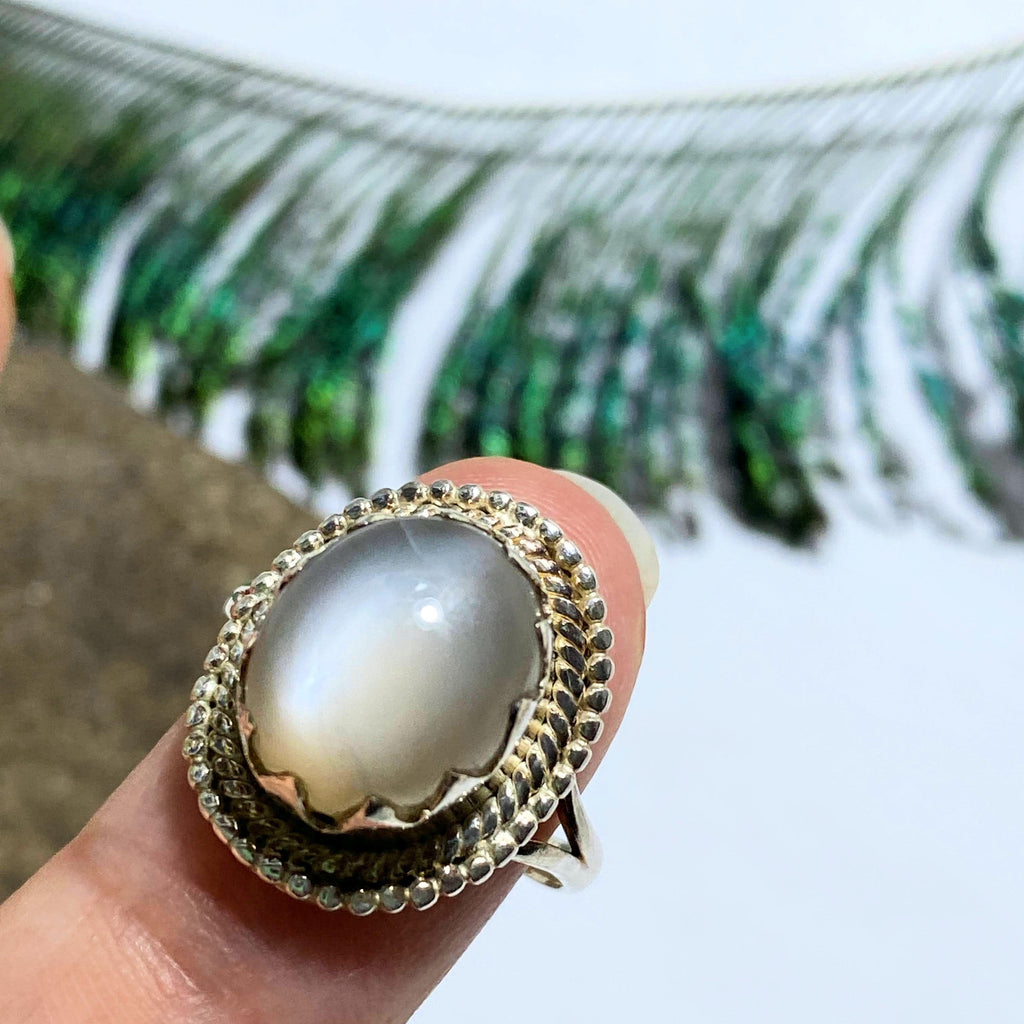 Pearl Moonstone Gemstone Ring in Sterling Silver (Size 7.5) - Earth Family Crystals