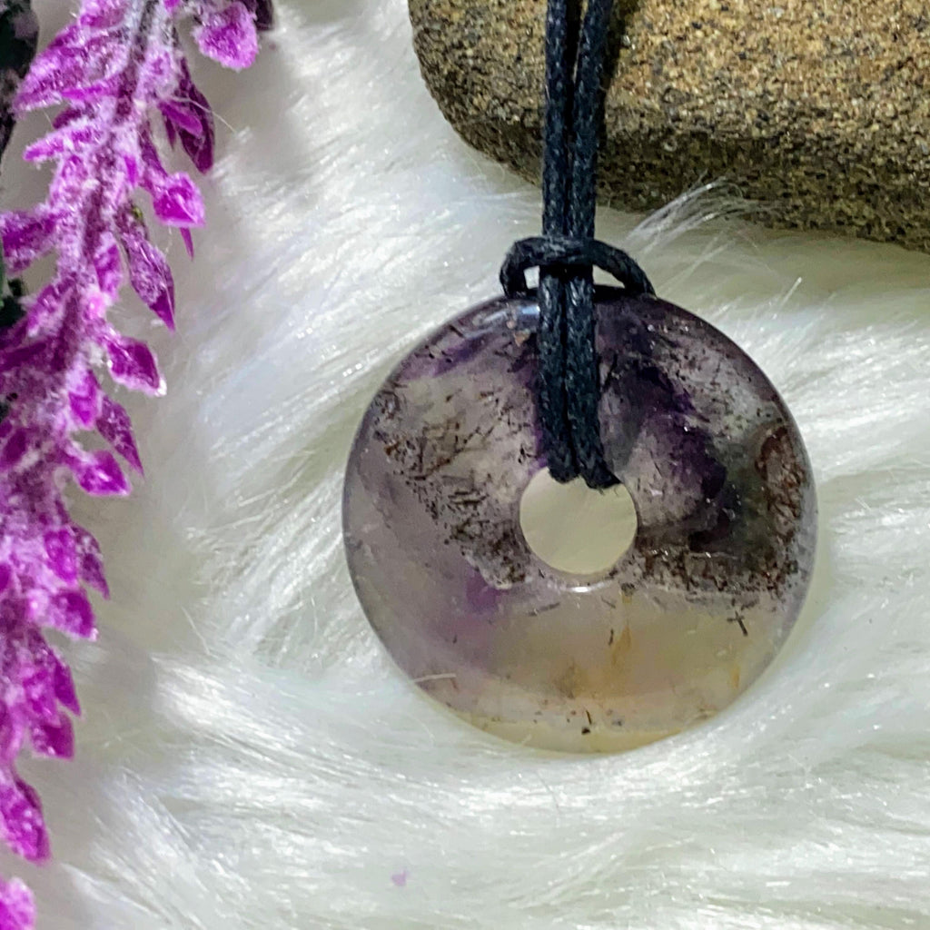Gorgeous Inclusions Genuine Auralite-23 Donut Pendant on Adjustable Cotton Cord - Earth Family Crystals
