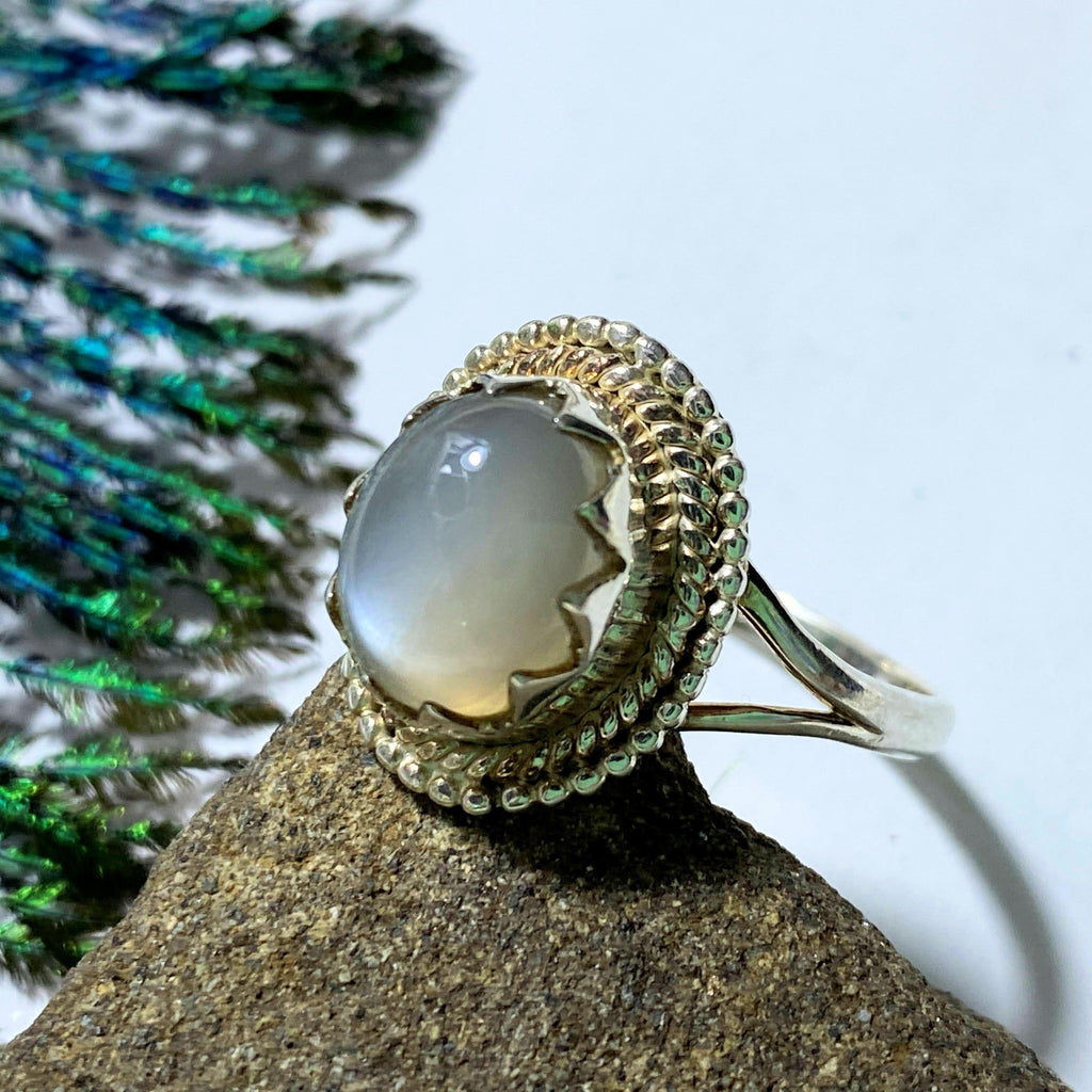 Pearl Moonstone Gemstone Ring in Sterling Silver (Size 11 ) - Earth Family Crystals