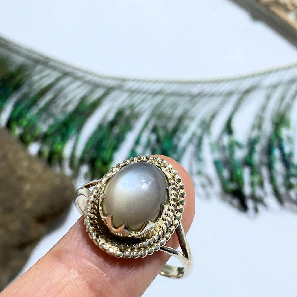 Pearl Moonstone Gemstone Ring in Sterling Silver (Size 11 ) - Earth Family Crystals