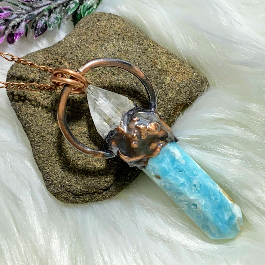 Calming Energy~Handmade Danburite & Blue Aragonite Copper Necklace (24" chain) - Earth Family Crystals