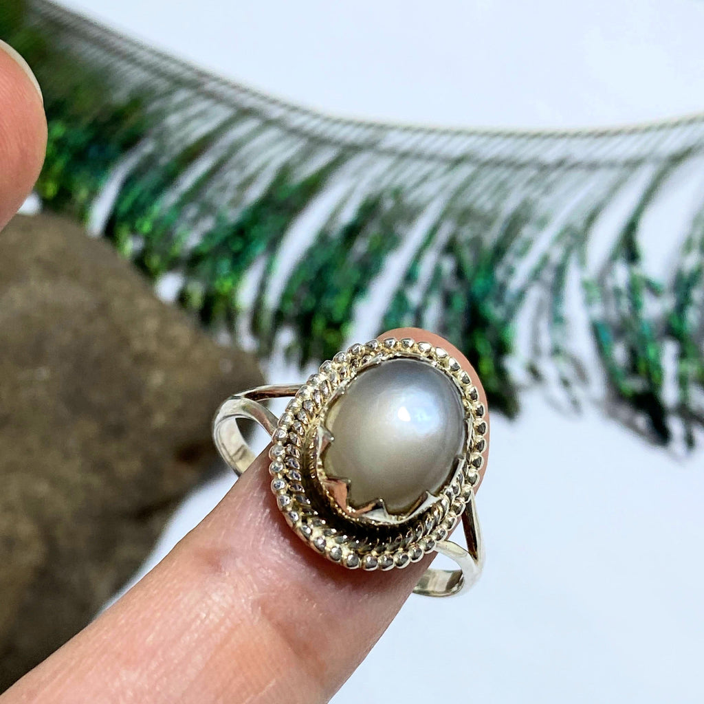 Pearl Moonstone Gemstone Ring in Sterling Silver (Size 11 ) - Earth Family Crystals