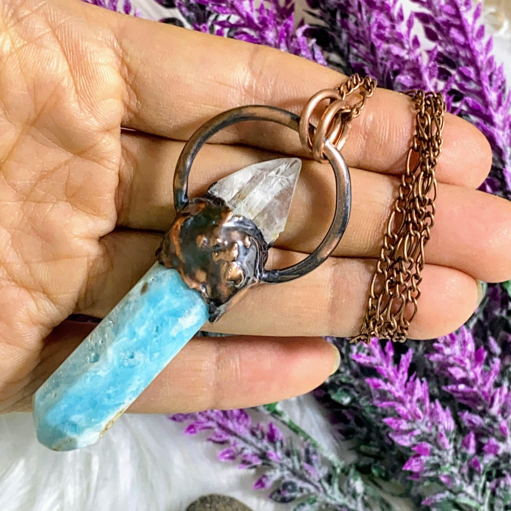 Calming Energy~Handmade Danburite & Blue Aragonite Copper Necklace (24" chain) - Earth Family Crystals