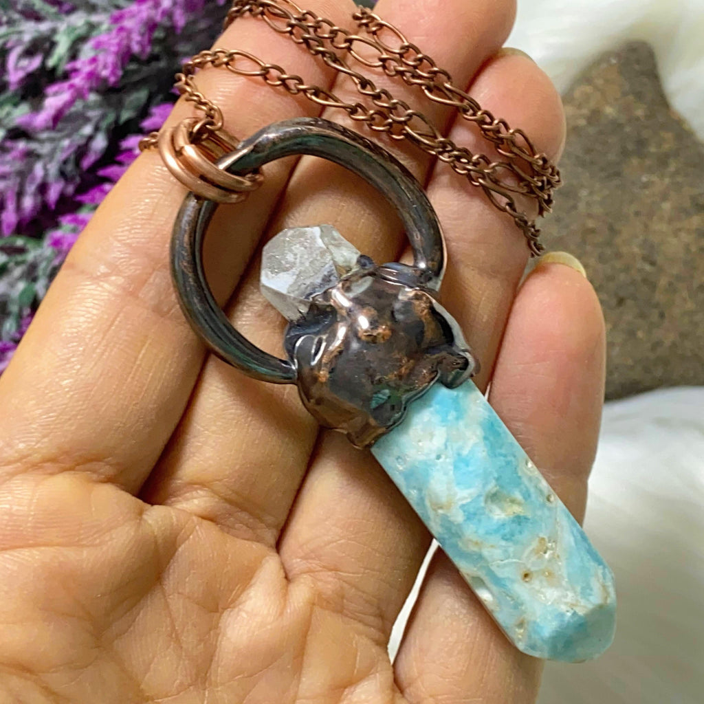 Soothing Energy~Handmade Danburite & Blue Aragonite Copper Necklace (24" chain) - Earth Family Crystals