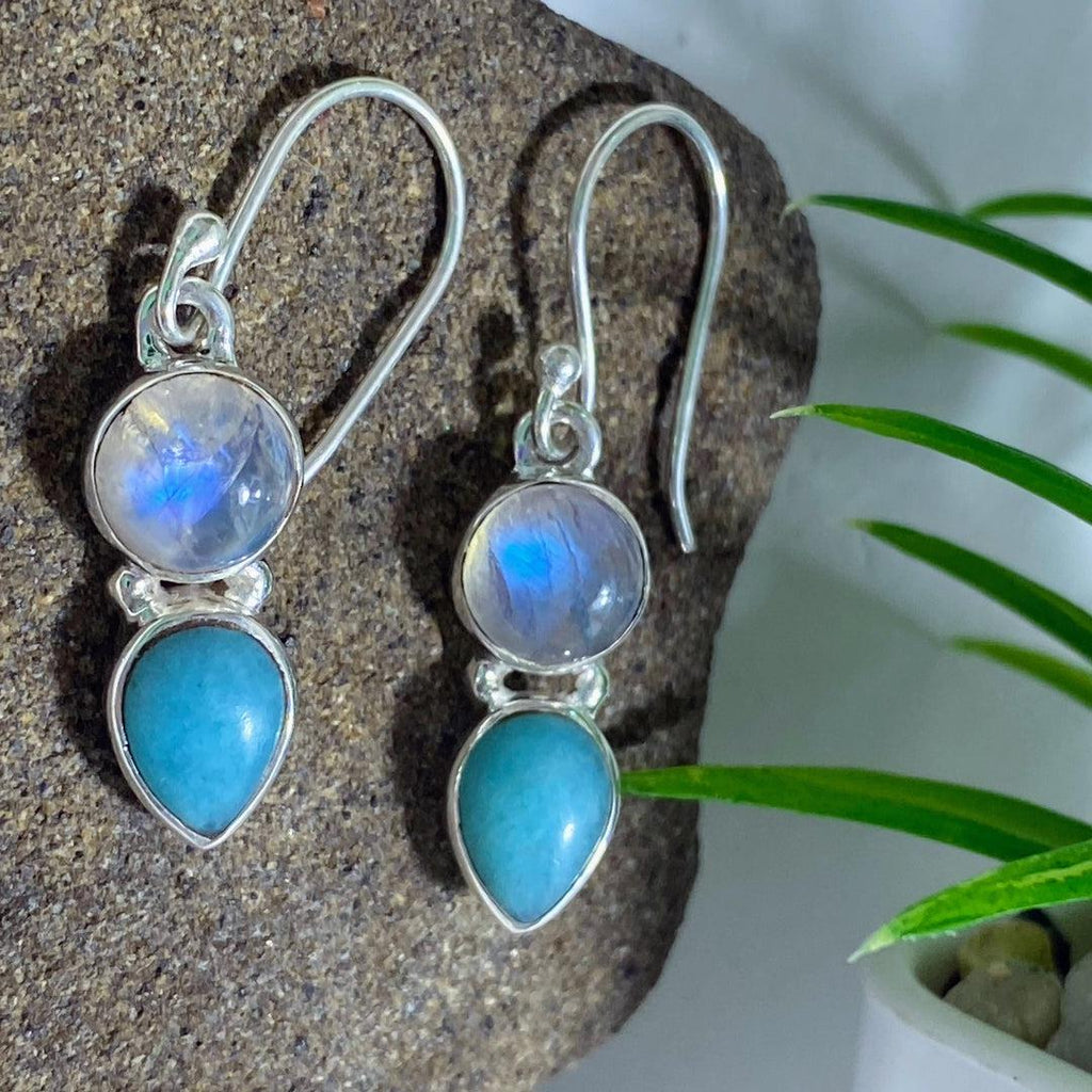 Amazonite & Moonstone Sterling Silver Earrings - Earth Family Crystals