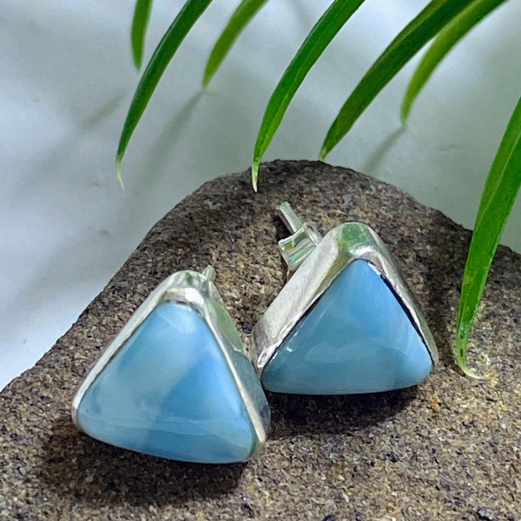 Cute Blue Serenity Larimar Stud Earrings in Sterling Silver *REDUCED - Earth Family Crystals