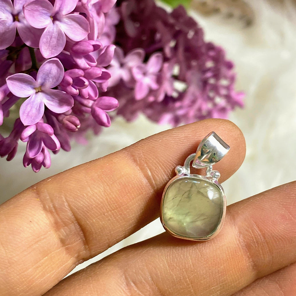 Cute Mint Green Prehnite Dainty Pendant in Sterling Silver (Includes Silver Chain) #1 - Earth Family Crystals