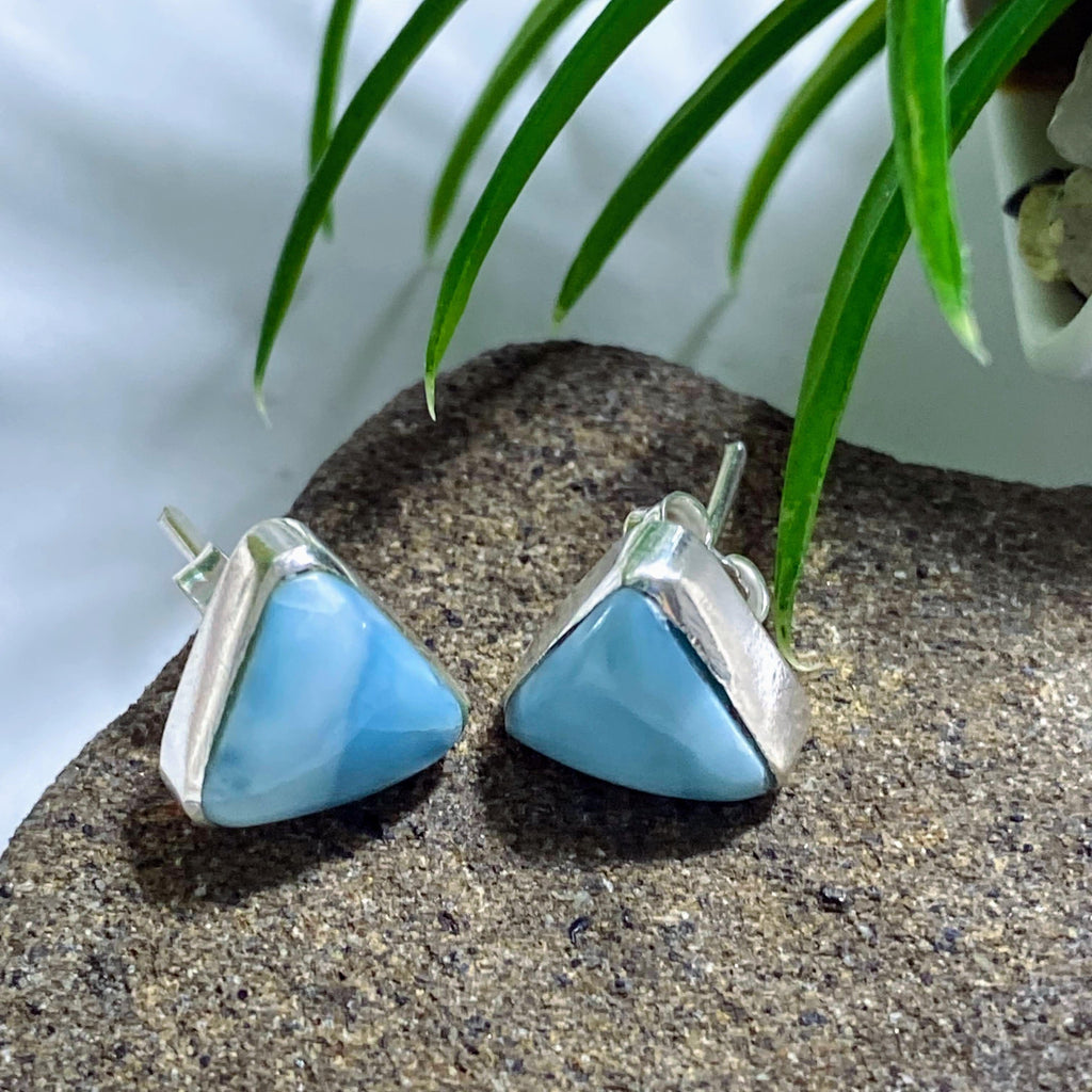 Cute Blue Serenity Larimar Stud Earrings in Sterling Silver *REDUCED - Earth Family Crystals
