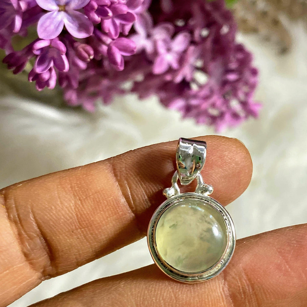 Cute Mint Green Prehnite Dainty Pendant in Sterling Silver (Includes Silver Chain) #2 - Earth Family Crystals