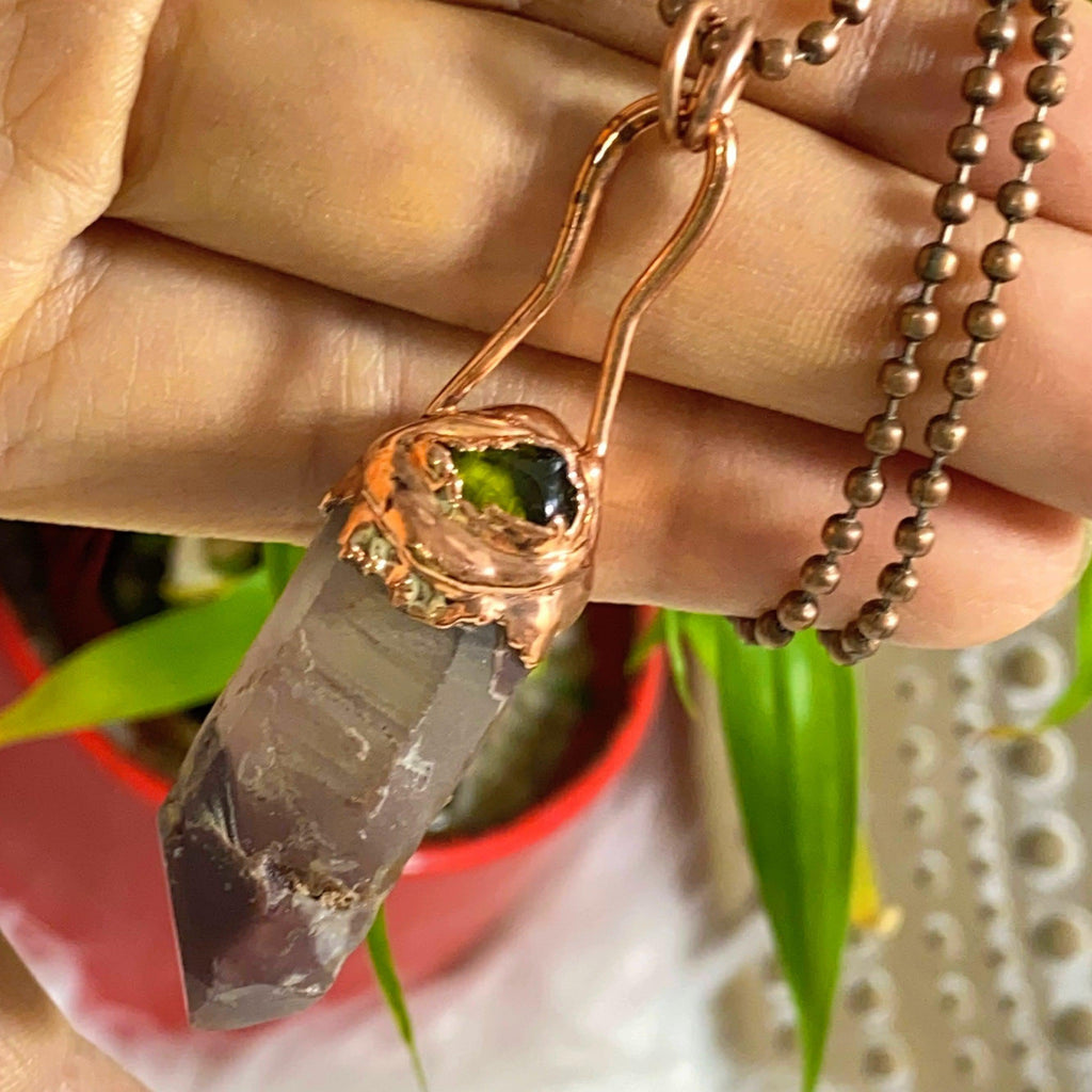 RESERVED For Kimberley.M~ Handmade Lithium Quartz & Peridot Copper Necklace (23" chain) - Earth Family Crystals