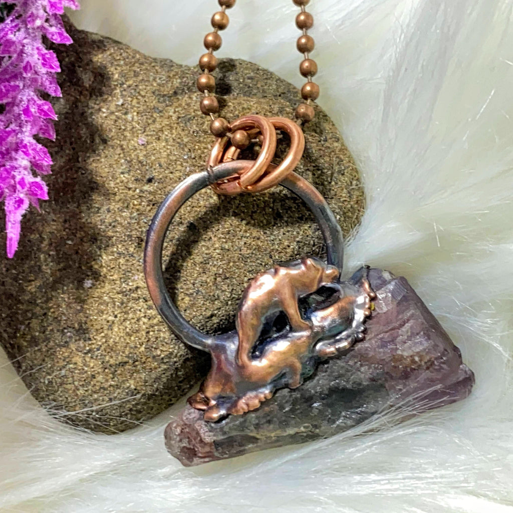 Handmade Natural Super 7 With Bear Totem  Electroformed Copper Necklace (23" Chain) - Earth Family Crystals