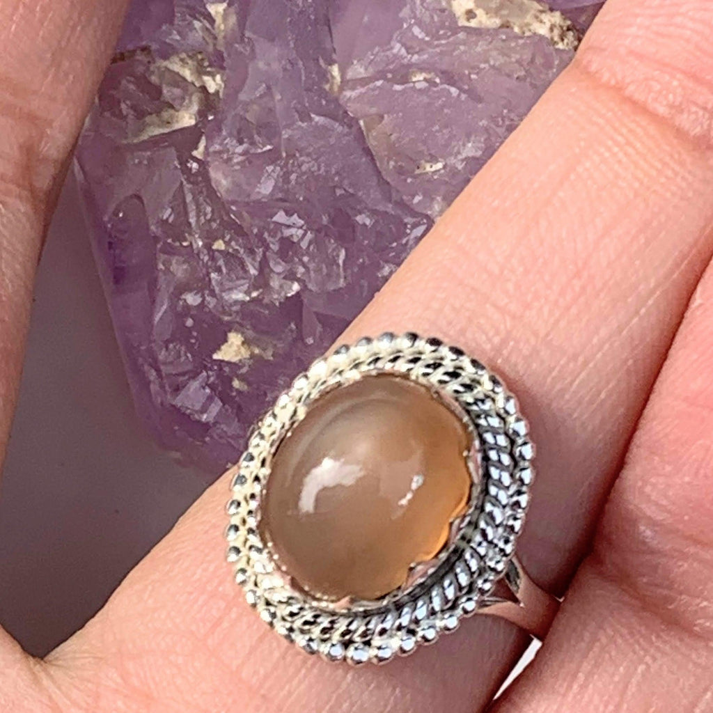 Elegant Creamy Peach Moonstone Gemstone Ring in Sterling Silver (Size 7) - Earth Family Crystals