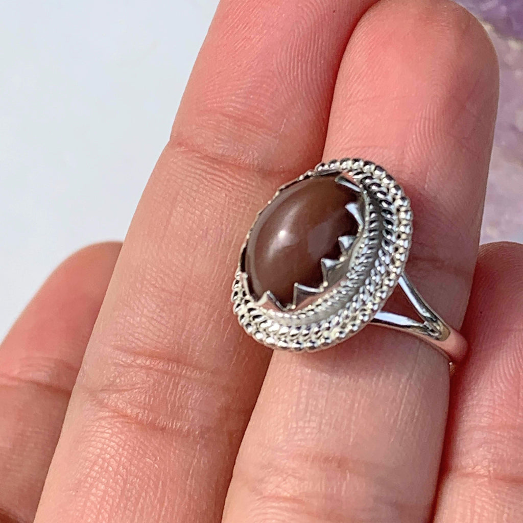 Elegant Style~Deep Peach Moonstone Gemstone Ring in Sterling Silver (Size 8) - Earth Family Crystals