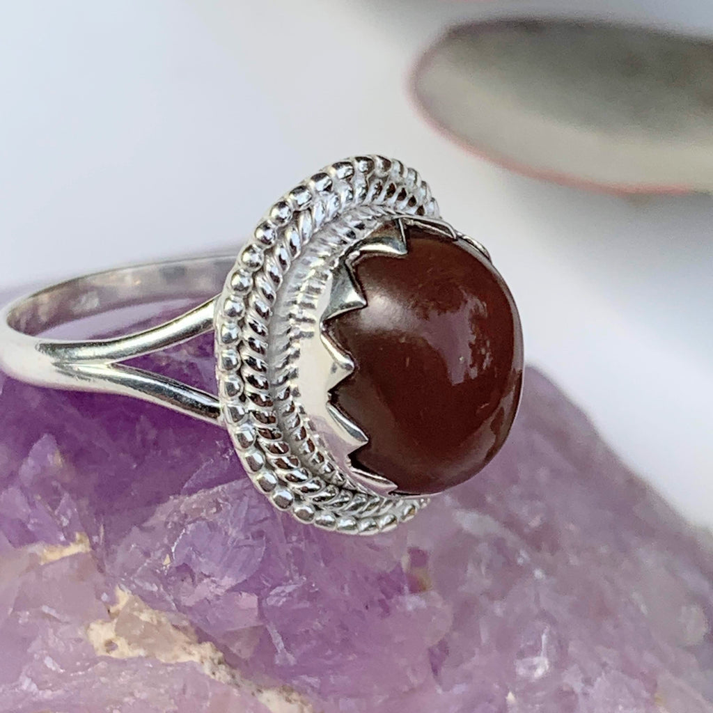 Elegant Style~Deep Peach Moonstone Gemstone Ring in Sterling Silver (Size 10) - Earth Family Crystals