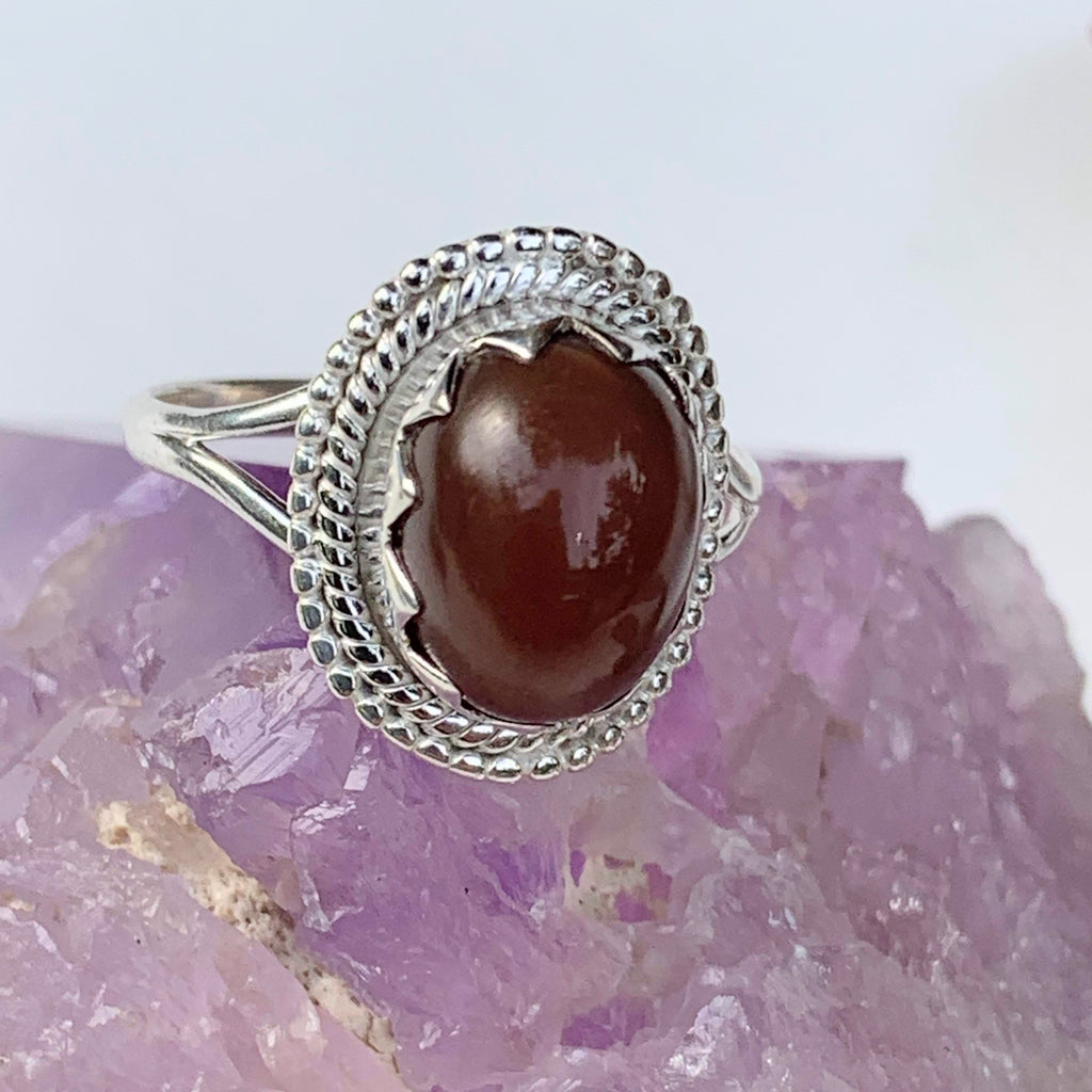 Elegant Style~Deep Peach Moonstone Gemstone Ring in Sterling Silver (Size 10) - Earth Family Crystals