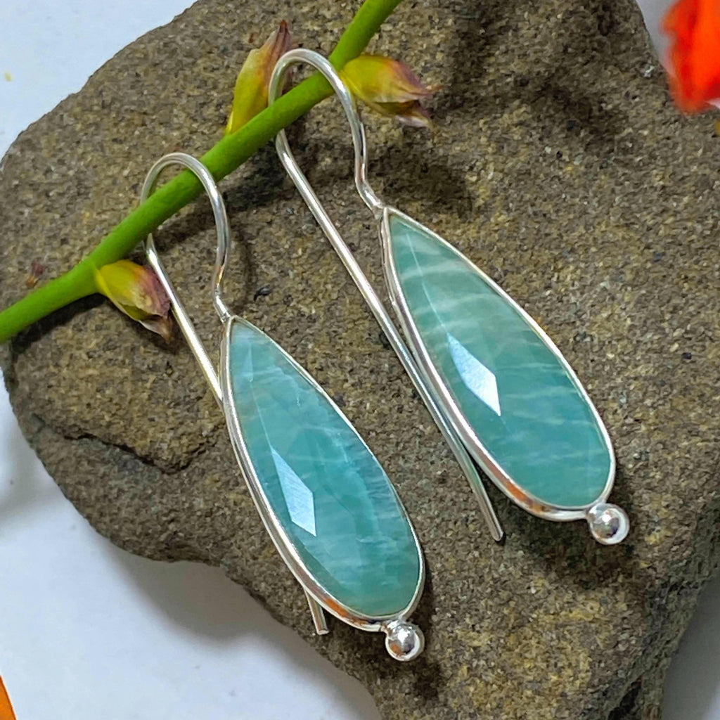 Pretty Blue Faceted Amazonite Sterling Silver Earrings - Earth Family Crystals