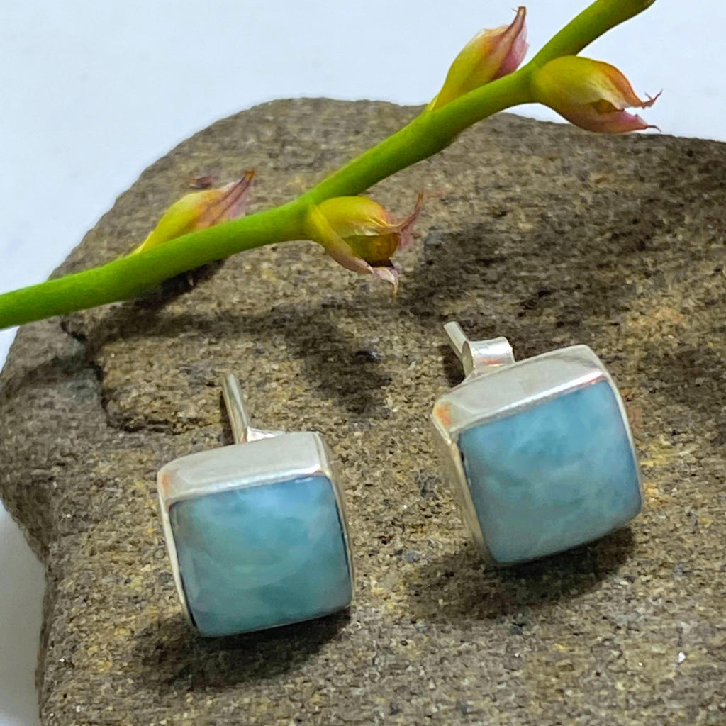 Stunning Blue Serenity Larimar Stud Earrings in Sterling Silver - Earth Family Crystals