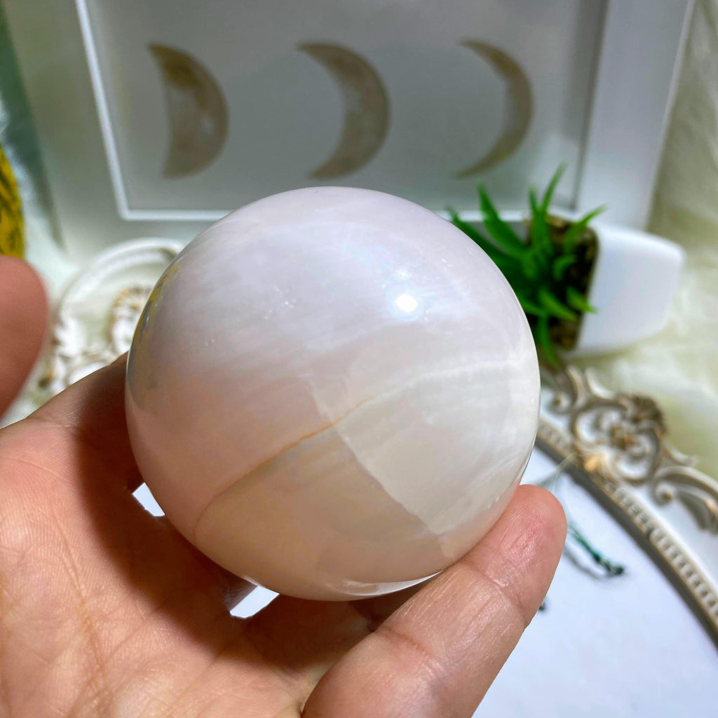 Sweet Pink Calcite Large Sphere Carving #3 - Earth Family Crystals